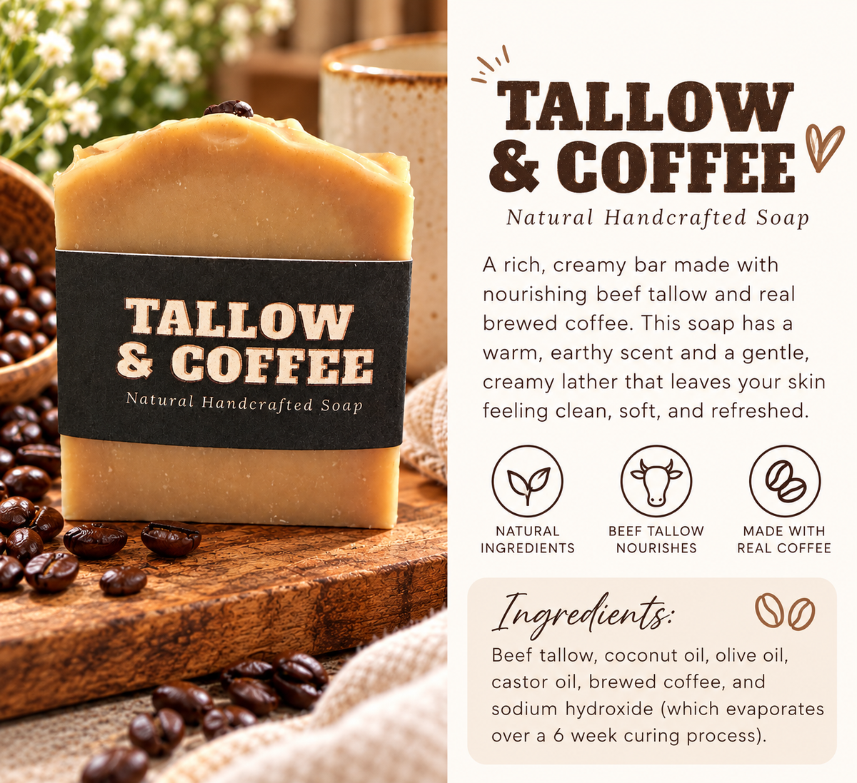Tallow & Coffee Handcrafted Soap